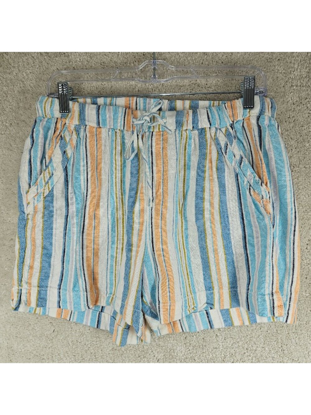 Briggs Womans Linen Blend Size Medium Shorts Stripes Beach Vacation Casual